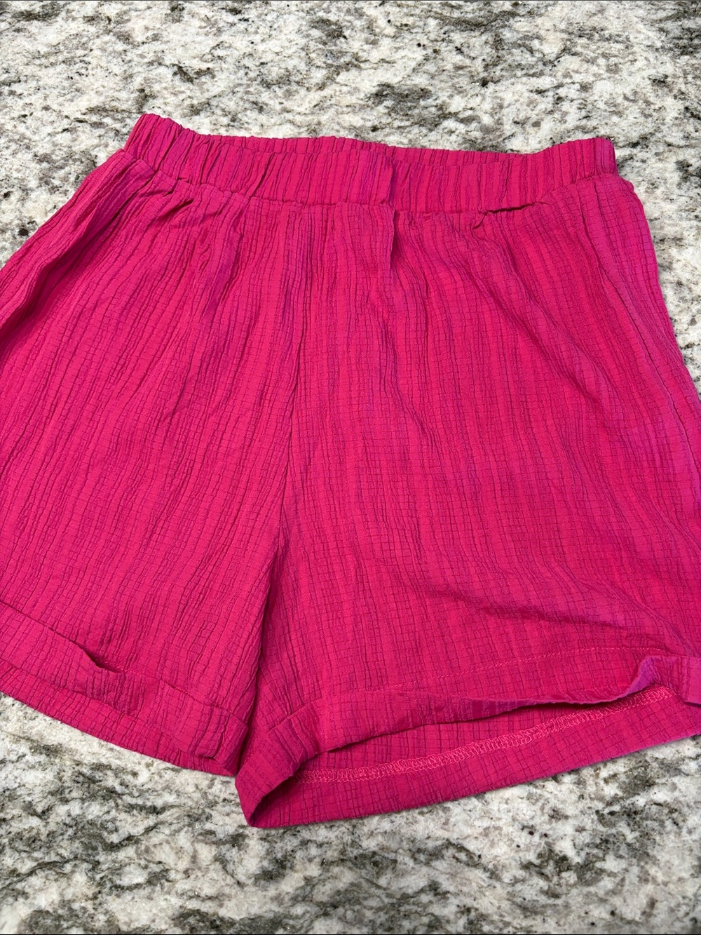 Women's Pink Elastic Waist Casual Shorts